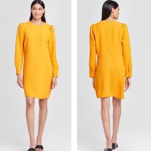 Who What Wear Golden Yellow Puff Shoulder Shift Dress Target Mustard Long Sleeve